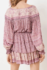 Purple Long Sleeve Layered Ruffle Mini Dress Ins street